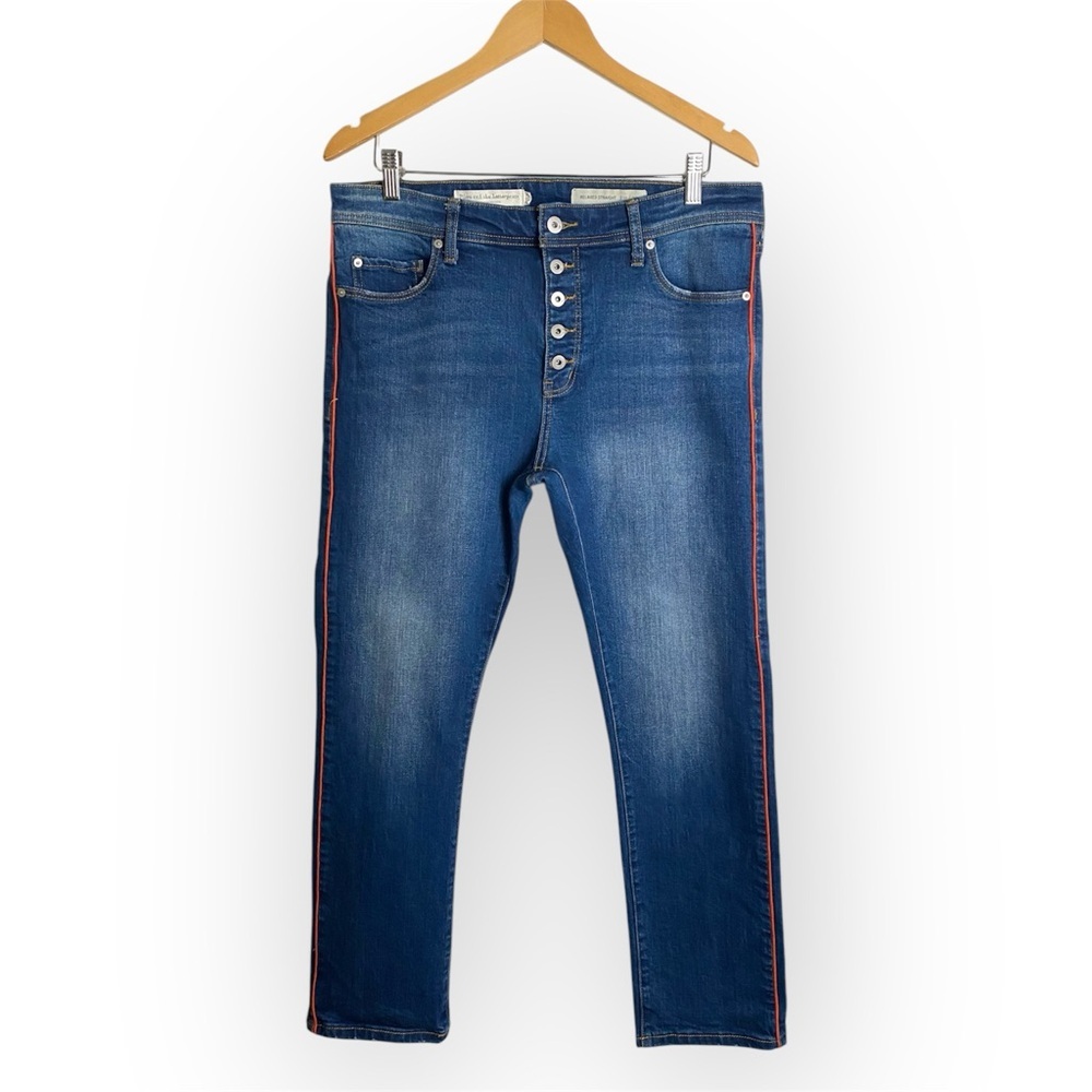 Pilcro and the Letterpress Relaxed Straight Blue Jeans with Orange Trim - Picture 2 of 13